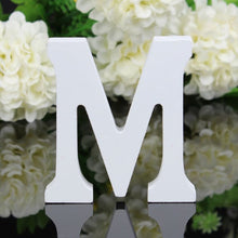 Load image into Gallery viewer, 1pc White Wooden Letters English Alphabet Word Personalized Name Design Art Craft Free Standing Heart Shape Wedding Home Decor